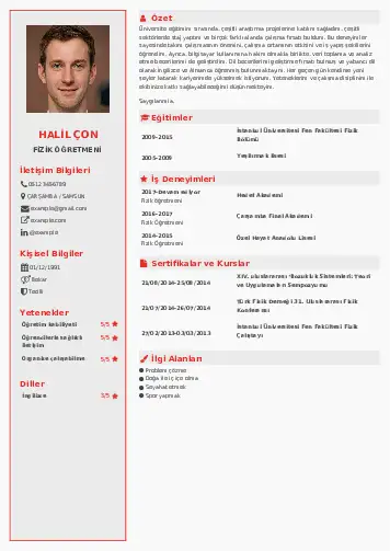 Fizik Öğretmeni CV Örnekleri cv indir